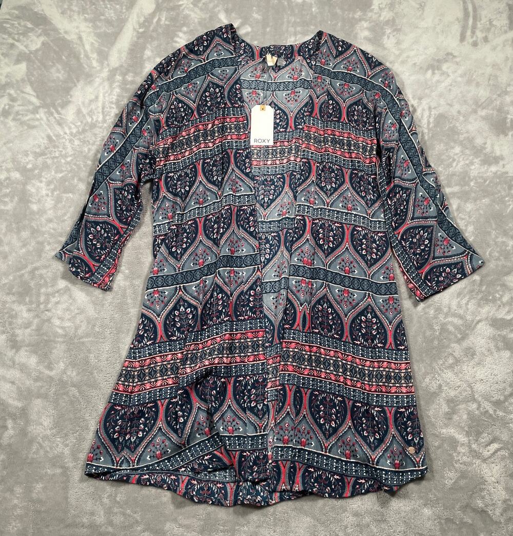 Roxy Kimono Medium Large Boho Beach Swim Cover Up Flowy Resort Cruise New